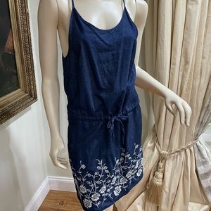 Westport Denim dress with floral embroidery and built in tie